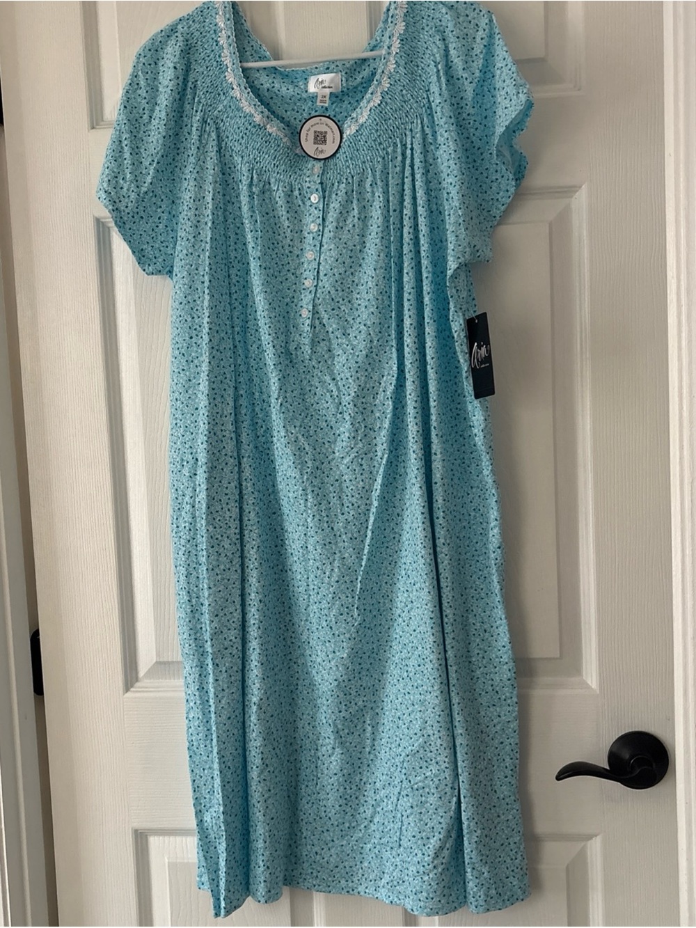 Aria Womens Blue Button-Front Floral Nightgown with Pockets, size 2x